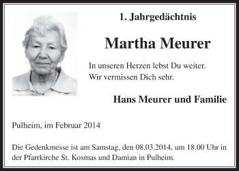 Anzeige von Martha Meurer von  Sonntags-Post 
