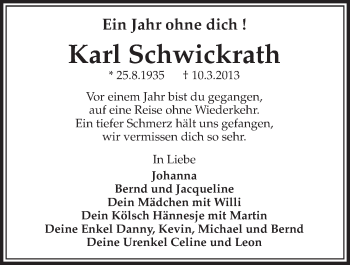 Anzeige von Karl Schwickrath von  Schlossbote/Werbekurier 