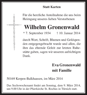 Anzeige von Wilhelm Gronenwald von  Werbepost 