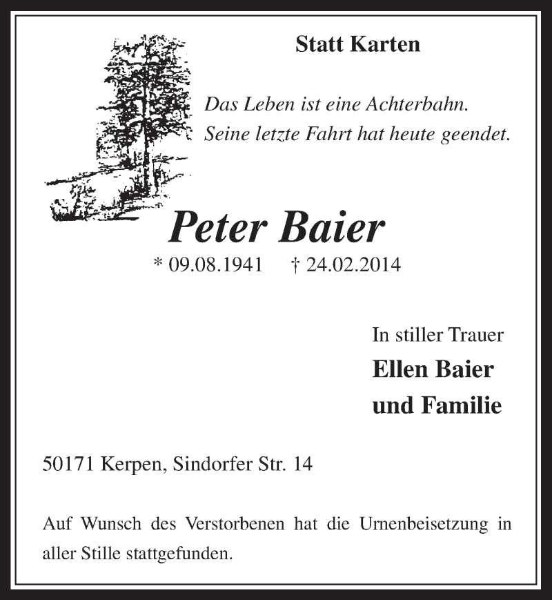  Traueranzeige für Peter Baier vom 05.03.2014 aus  Werbepost 