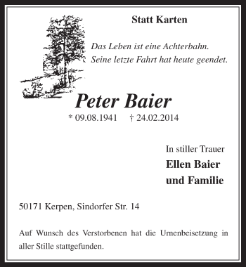 Anzeige von Peter Baier von  Werbepost 