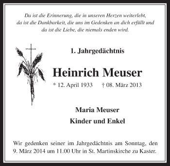 Anzeige von Heinrich Meuser von  Werbepost 