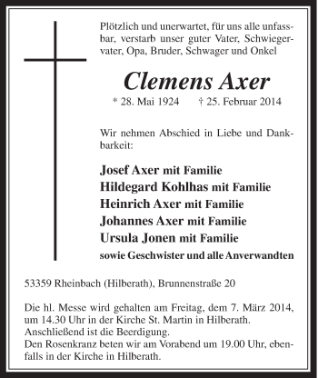 Anzeige von Clemens Axer von  Schaufenster/Blickpunkt 