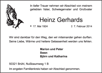Anzeige von Heinz Gerhards von  Schlossbote/Werbekurier 