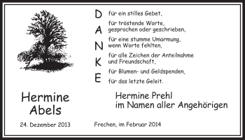 Anzeige von Hermine Abels von  Sonntags-Post 