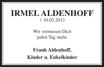 Anzeige von Irmel Aldenhoff von  Wochenende 