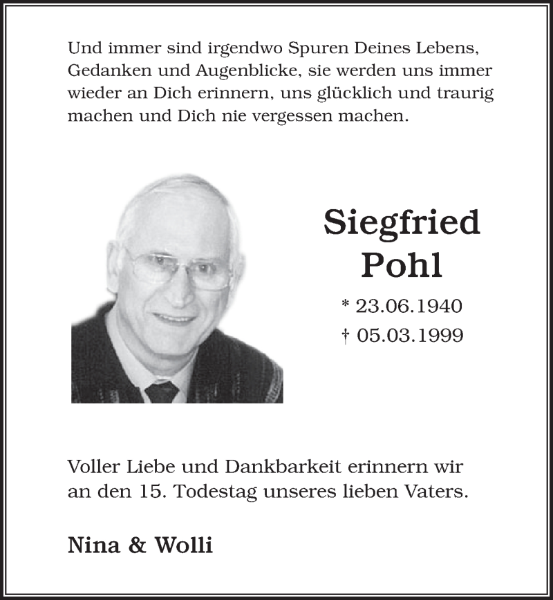  Traueranzeige für Siegfried Pohl vom 05.03.2014 aus  Extra Blatt 