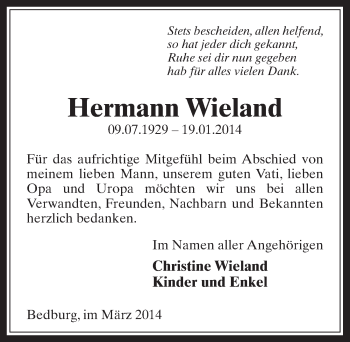 Anzeige von Hermann Wieland von  Werbepost 