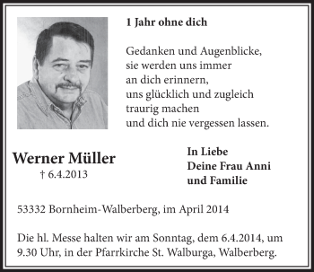 Anzeige von Werner Müller von  Schlossbote/Werbekurier 