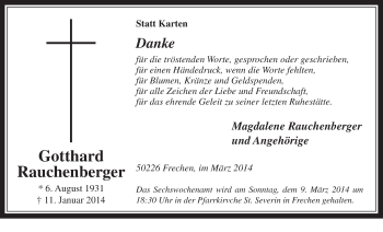 Anzeige von Gotthard Rauchenberger von  Wochenende 