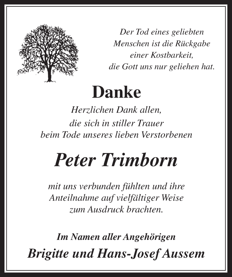  Traueranzeige für Peter Trimborn vom 19.03.2014 aus  Werbepost 