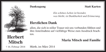 Anzeige von Herbert Mitsch von  Wochenende 