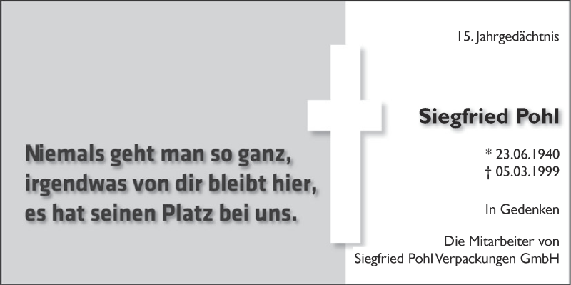  Traueranzeige für Siegfried Pohl vom 05.03.2014 aus  Extra Blatt 