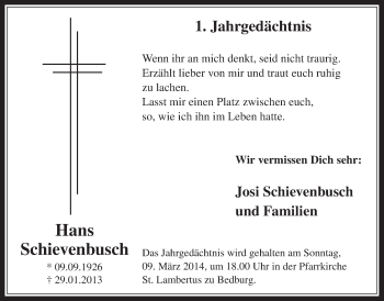 Anzeige von Hans Schievenbusch von  Werbepost 