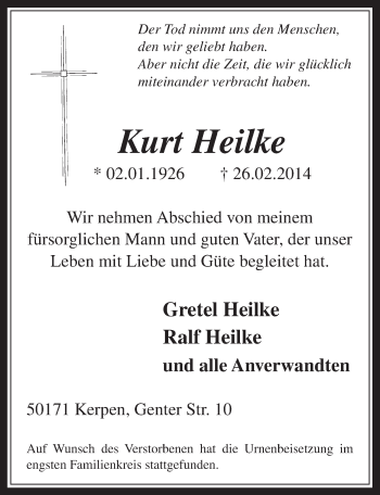 Anzeige von Kurt Heilke von  Werbepost 