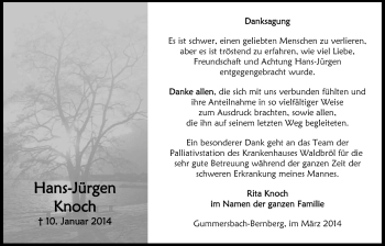 Anzeige von Hans-Jürgen Knoch von  Anzeigen Echo 