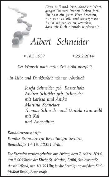 Anzeige von Albert Schneider von  Schlossbote/Werbekurier 