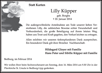 Anzeige von Lilly Küpper von  Sonntags-Post 