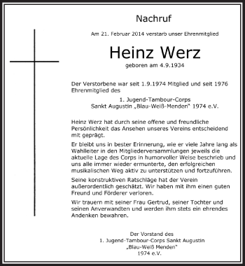 Anzeige von Heinz Werz von  Extra Blatt 