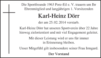 Anzeige von Karl-Heinz Dörr von  Kölner Wochenspiegel 