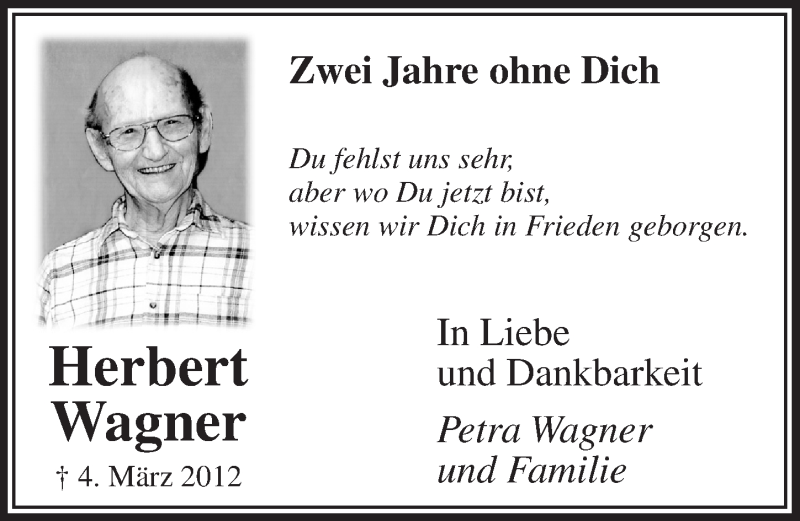  Traueranzeige für Herbert Wagner vom 05.03.2014 aus  Bergisches Handelsblatt 