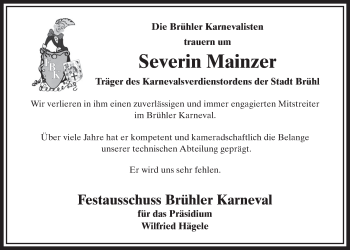 Anzeige von Severin Mainzer von  Schlossbote/Werbekurier 