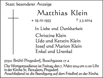Anzeige von Matthias Mein von  Schlossbote/Werbekurier 