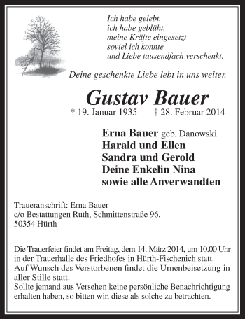 Anzeige von Gustav Bauer von  Wochenende 