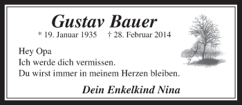 Anzeige von Gustav Bauer von  Wochenende 