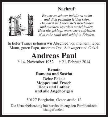 Anzeige von Andreas Paul von  Werbepost 