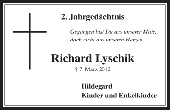 Anzeige von Richard Lyschik von  Sonntags-Post 