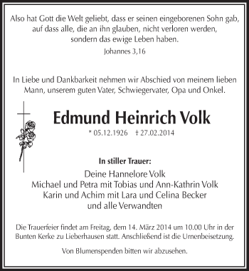 Anzeige von Edmund Heinrich Volk von  Anzeigen Echo 