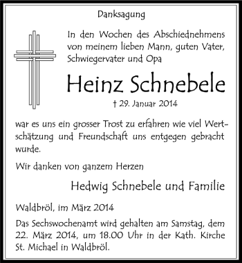 Anzeige von Heinz Schnebele von  Lokalanzeiger 