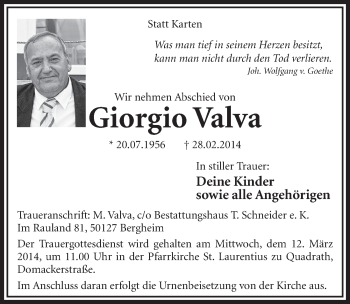 Anzeige von Giorgio Valva von  Sonntags-Post 