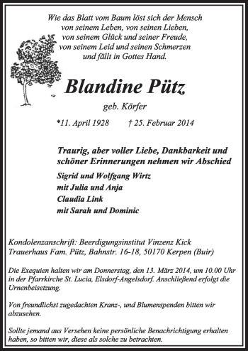Anzeige von Claudia Link von  Sonntags-Post 
