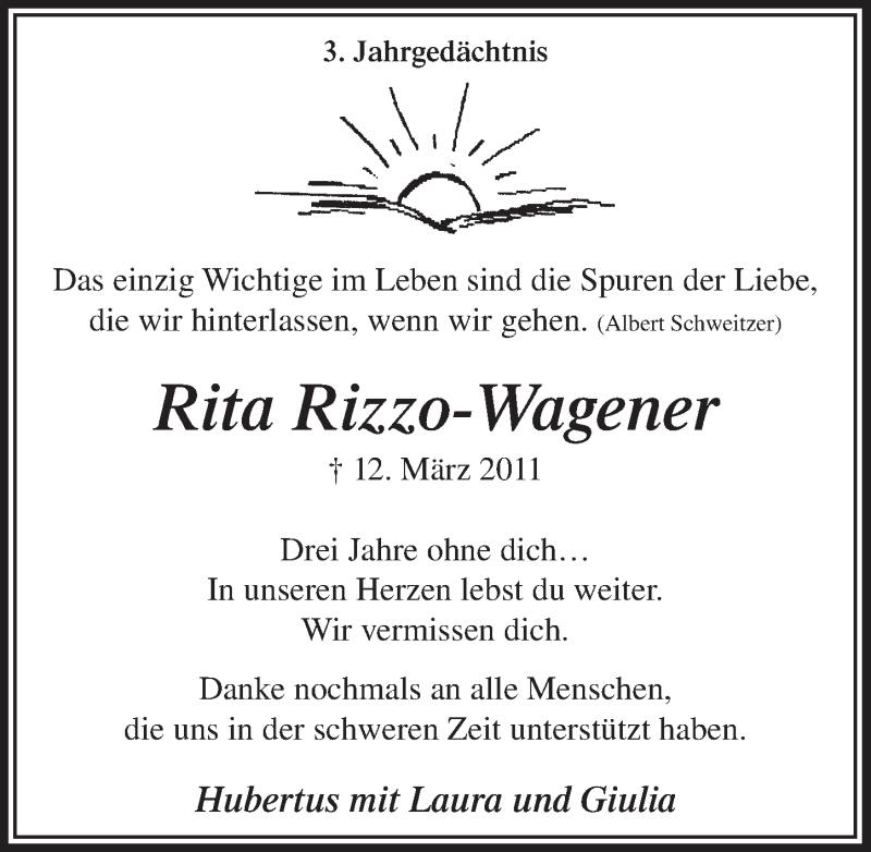  Traueranzeige für Rita  vom 12.03.2014 aus  Lokalanzeiger 