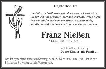 Anzeige von Franz Nießen von  Blickpunkt Euskirchen 