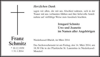 Anzeige von Franz Schmitz von  Extra Blatt 