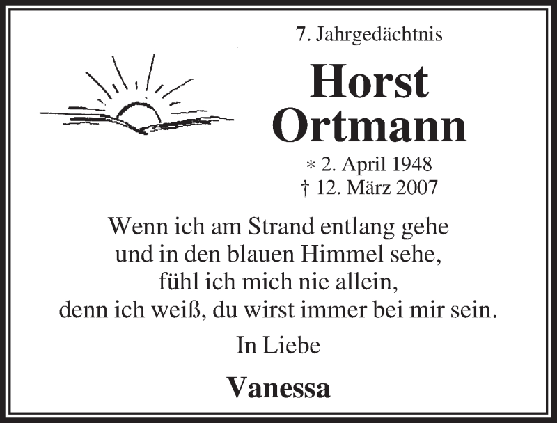  Traueranzeige für Horst Ortmann vom 12.03.2014 aus  Lokalanzeiger 