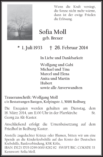 Anzeige von Sofia Moll von  Werbepost 