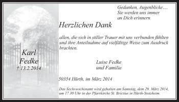 Anzeige von Karl Fedke von  Wochenende 