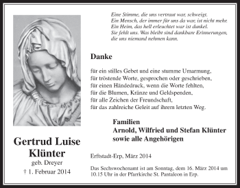 Anzeige von Gertrud Luise Klünter von  Werbepost 