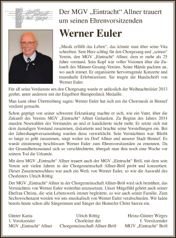 Anzeige von Werner Euler von  Extra Blatt 