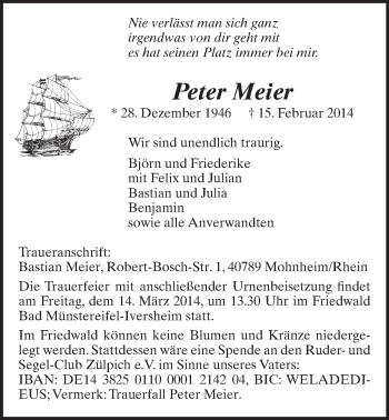 Anzeige von Peter Meier von  Blickpunkt Euskirchen 