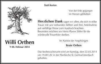 Anzeige von Willi Orthen von  Lokalanzeiger 