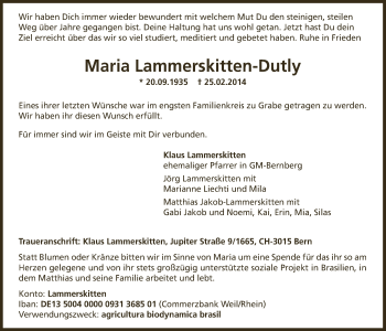 Anzeige von Maria Lammerskitten-Dutly von  Anzeigen Echo 