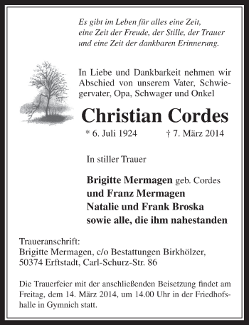 Anzeige von Christian Cordes von  Werbepost 