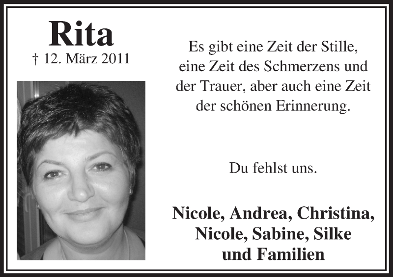  Traueranzeige für Rita  vom 12.03.2014 aus  Lokalanzeiger 