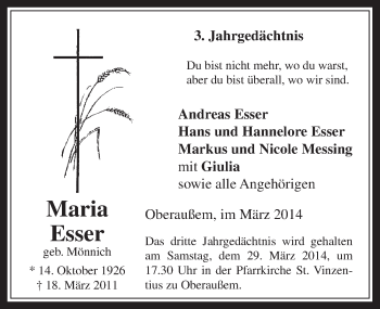 Anzeige von Maria Esser von  Werbepost 