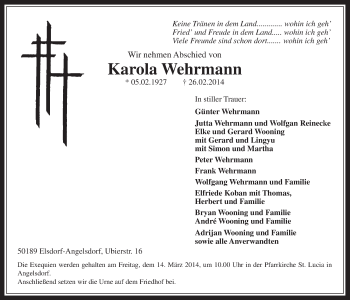 Anzeige von Karola Wehrmann von  Wochenende  Werbepost 